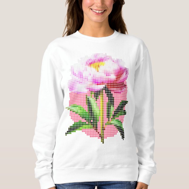 Pink Peony Dot Mosaic Flower Sweatshirt (Front)