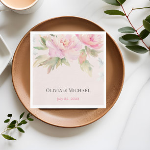 Pink peony Elegant Watercolor Wedding Napkins