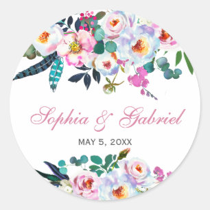 Pink Peony Eucalyptus Floral Wedding Sticker