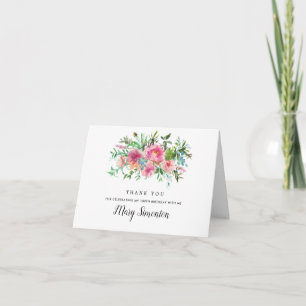 Pink Peony Floral 100th Birthday Photo Thank You Card