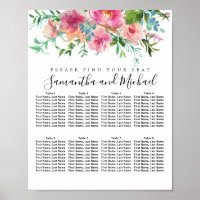 Pink Peony Floral 8-Table Wedding Seating Chart