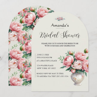 Pink Peony Floral Arch Bridal Shower  Invitation