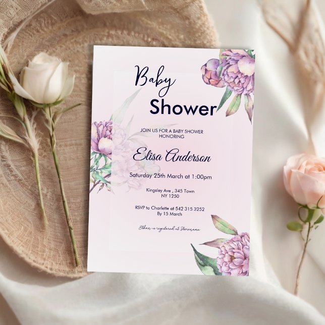 Pink Peony Floral Baby Shower Invitation (Pink Peony Floral Baby Shower Invite)