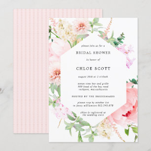 Pink Peony Floral Botanical Bridal Shower Invitation