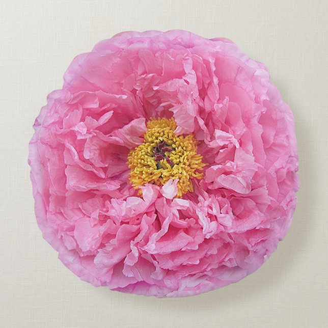 Pink Peony Floral Botanical Round Cushion (Front)