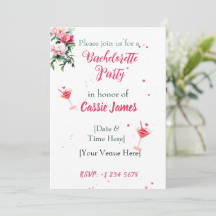 Pink Peony Floral Cocktail Bachelorette  Invitation