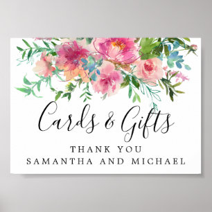 Pink Peony Floral DIY Wedding Cards and Gifts Sign