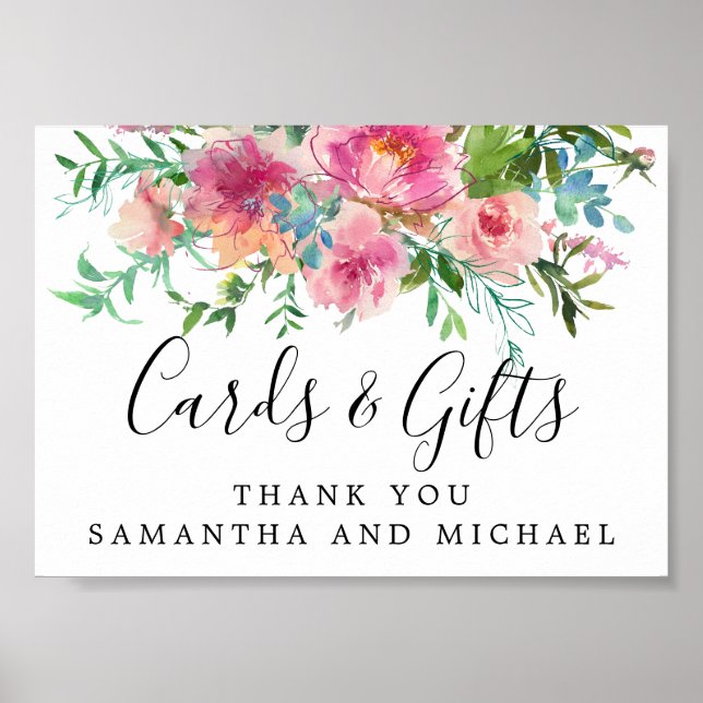 Pink Peony Floral DIY Wedding Cards and Gifts Sign (Front)