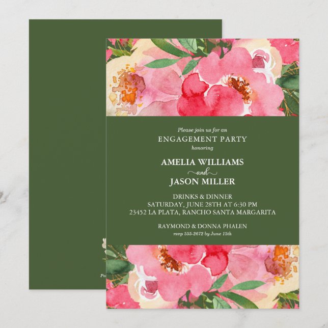Pink Peony Floral Engagement Party Invitation (Front/Back)