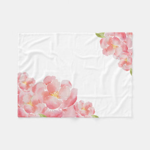 Pink peony floral garden watercolor Fleece Blanket