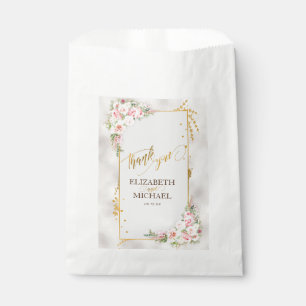 Pink Peony Floral Gold Script & Frame Wedding Favour Bags