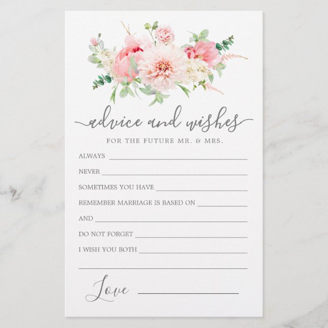 Pink Peony Floral Greenery Advice and Wishes Card (Front)
