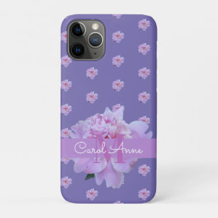 Pink Peony Floral  Monogram Purple iPhone 11 Pro Case