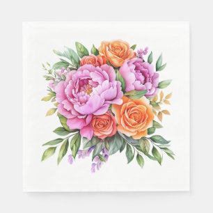 Pink Peony Floral Napkin