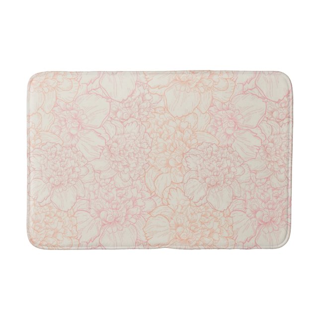 Pink Peony Floral Pattern Bath Mat (Front)