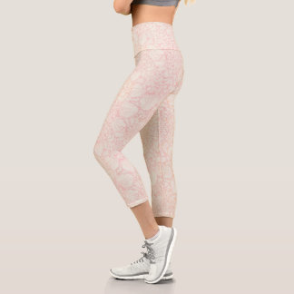 Pink Peony Floral Pattern Capri Leggings
