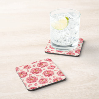 Pink Peony Floral Pattern Coaster