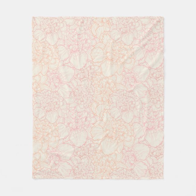 Pink Peony Floral Pattern Fleece Blanket (Front)