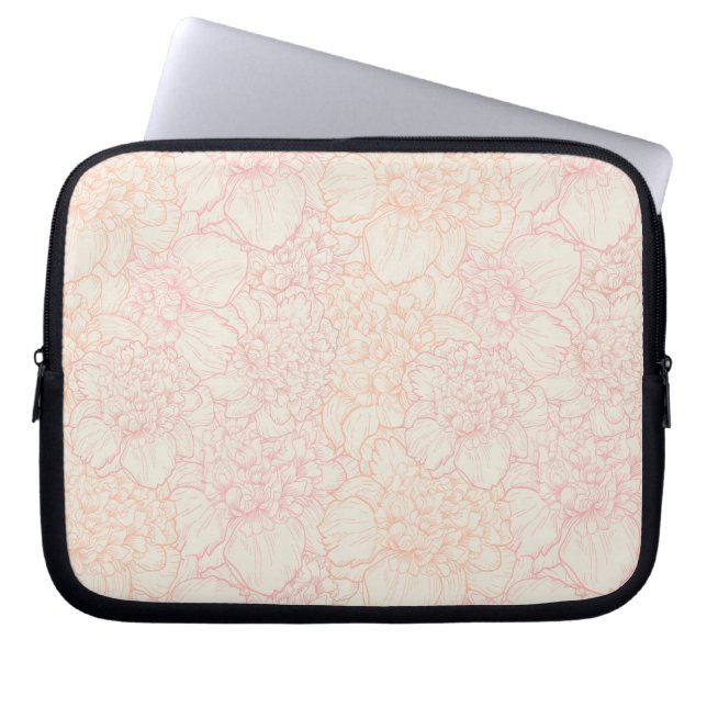 Pink Peony Floral Pattern Laptop Sleeve (Front)