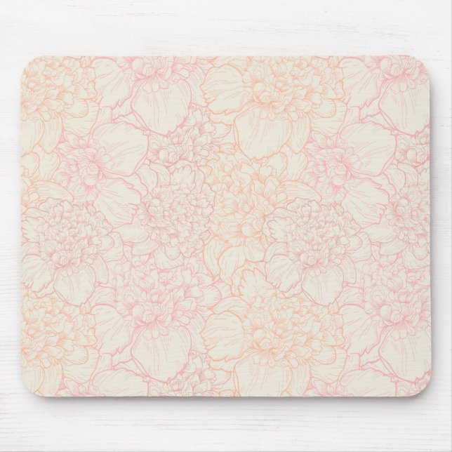 Pink Peony Floral Pattern Mouse Mat (Front)