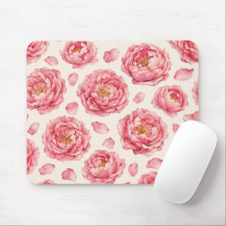 Pink Peony Floral Pattern Mouse Mat