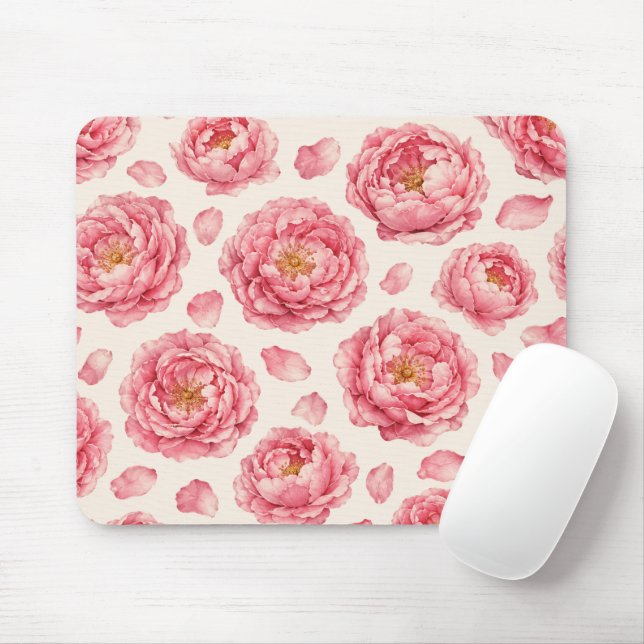 Pink Peony Floral Pattern Mouse Mat (With Mouse)