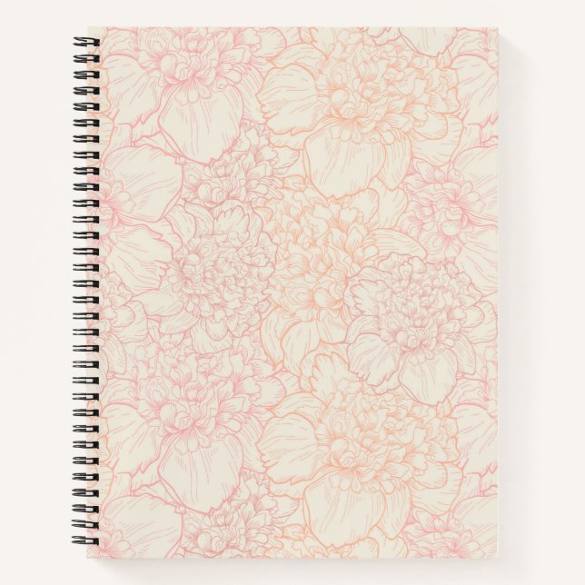 Pink Peony Floral Pattern Notebook (Front)