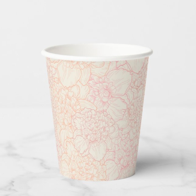 Pink Peony Floral Pattern Paper Cups (Front)