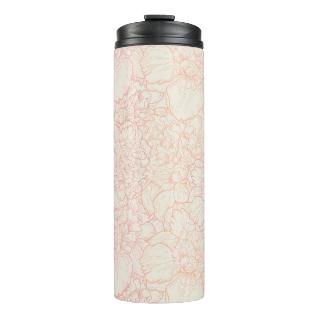Pink Peony Floral Pattern Thermal Tumbler (Front)