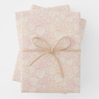Pink Peony Floral Pattern Wrapping Paper Sheet
