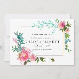 Pink Peony Floral Save the Date Invitation