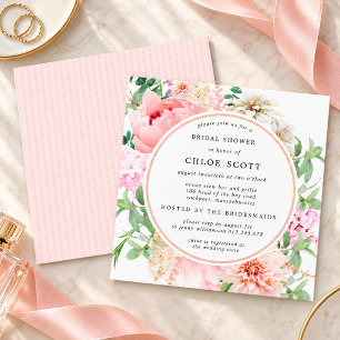Pink Peony Floral Square Bridal Shower Invitation
