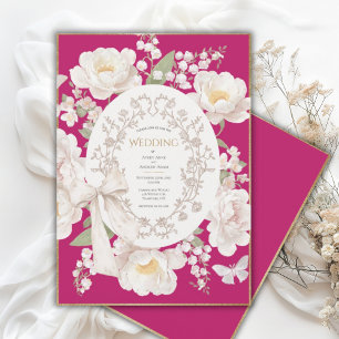 Pink Peony Floral Vintage Wedding Invitation