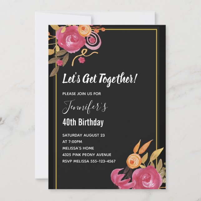 Pink Peony Floral Watercolor Bouquet Birthday Invitation (Front)