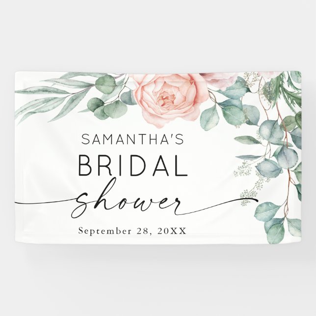 Pink Peony Floral Watercolor Bridal Shower Banner (Horizontal)