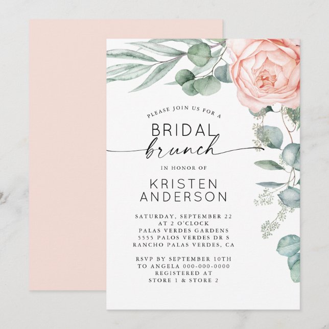Pink Peony Floral Watercolor Bridal Shower Invitat Invitation (Front/Back)