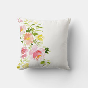 Pink peony floral watercolor cushion