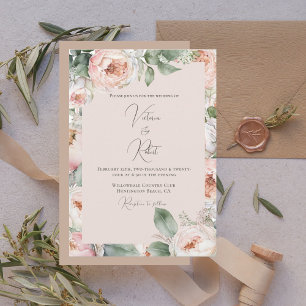Pink Peony Floral Watercolor Modern Wedding Invitation