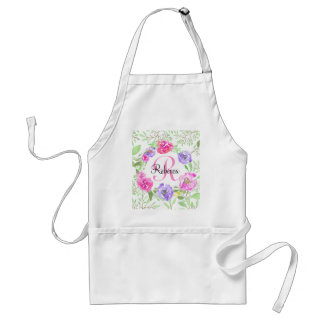 Pink Peony Floral Watercolor Monogram Standard Apron