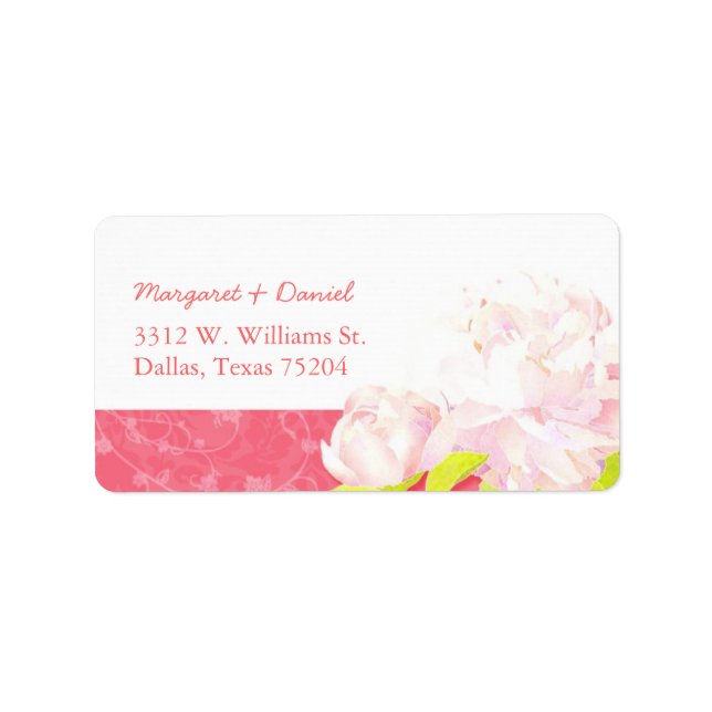 Pink Peony Floral Wedding Address Label (Front)