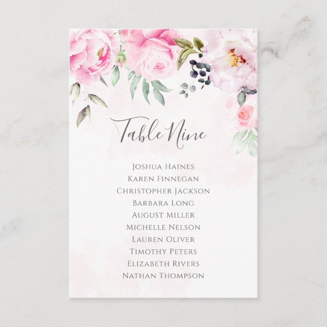 Pink Peony Floral Wedding Seating Chart Table Plan (Front)