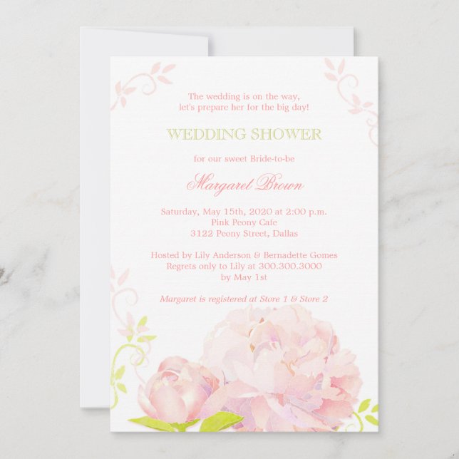 Pink Peony Floral Wedding Shower Invitation (Front)