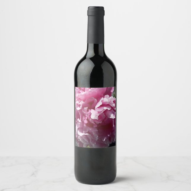 Pink Peony Floral Wine Bottle Label (Front)