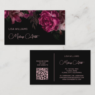 Pink Peony Flower Black Business Card