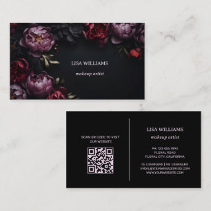 Pink Peony Flower Black Business Card
