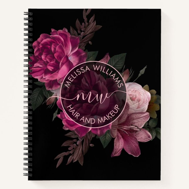 Pink Peony Flower Black Logo Notebook (Front)