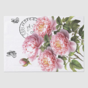 Pink Peony Flower Butterfly French Postmark Craft Tissue Paper