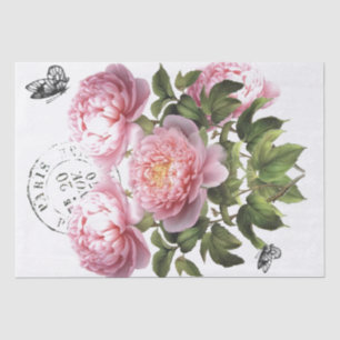 Pink Peony Flower Butterfly French Postmark Craft Tissue Paper