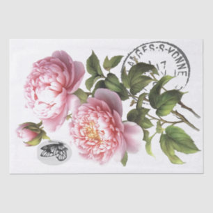 Pink Peony Flower Butterfly French Postmark Craft  Tissue Paper