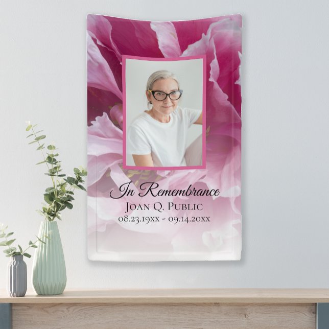 Pink Peony Flower Celebration of Life Funeral Banner (Creator Uploaded)